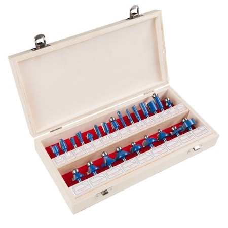 Fleming Supply 24-Piece Router Bit Set, Carbide Tipped, 1/4 inch Shafts and Includes Wood Case 589605TDR